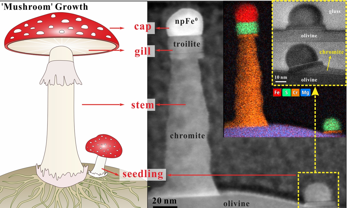 Chinese Scientists Discover Mushroom-shaped Crystal Growth Pattern in Chang'e-5 Lunar Samples